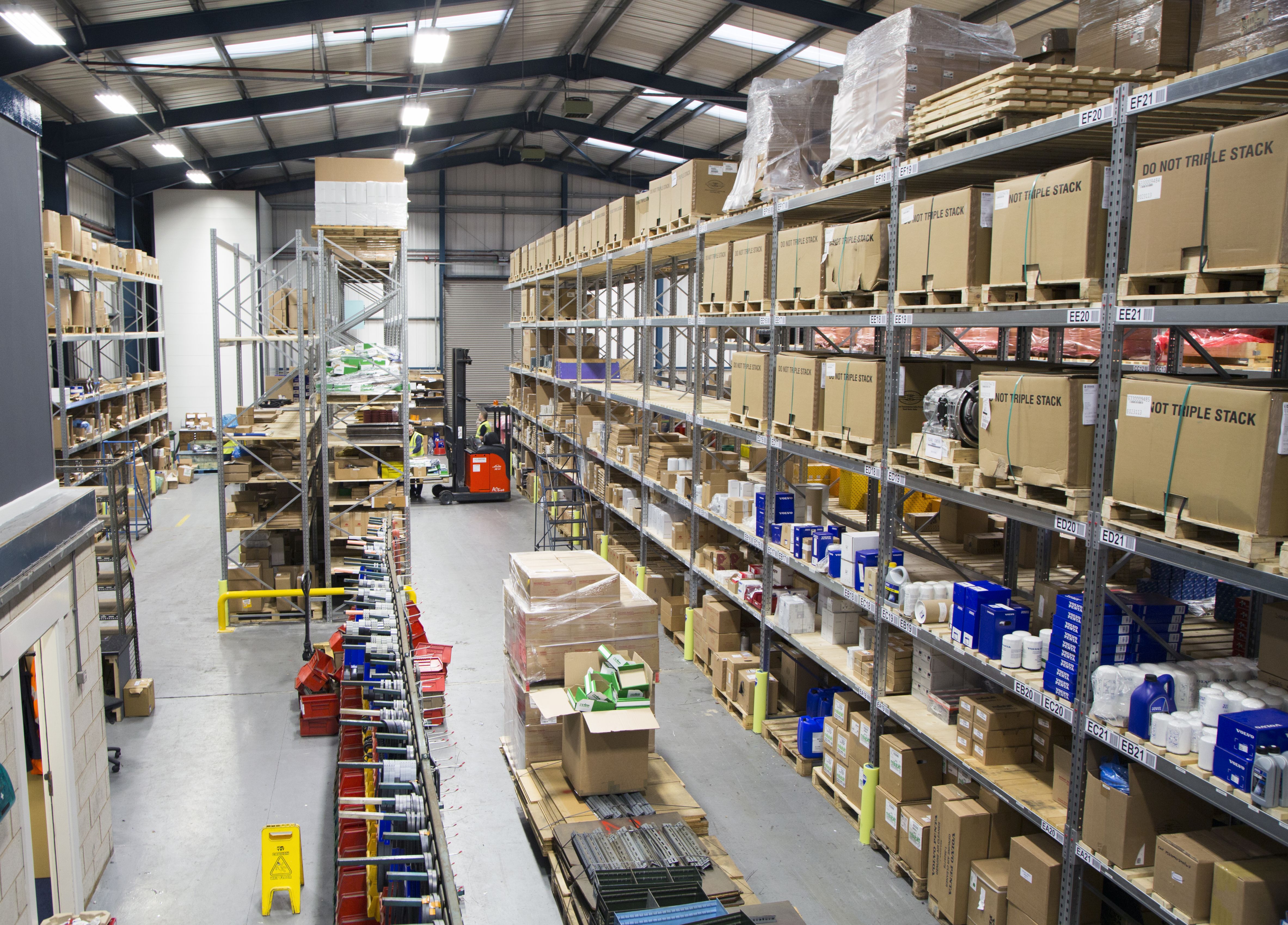 boxes in warehouse being stored