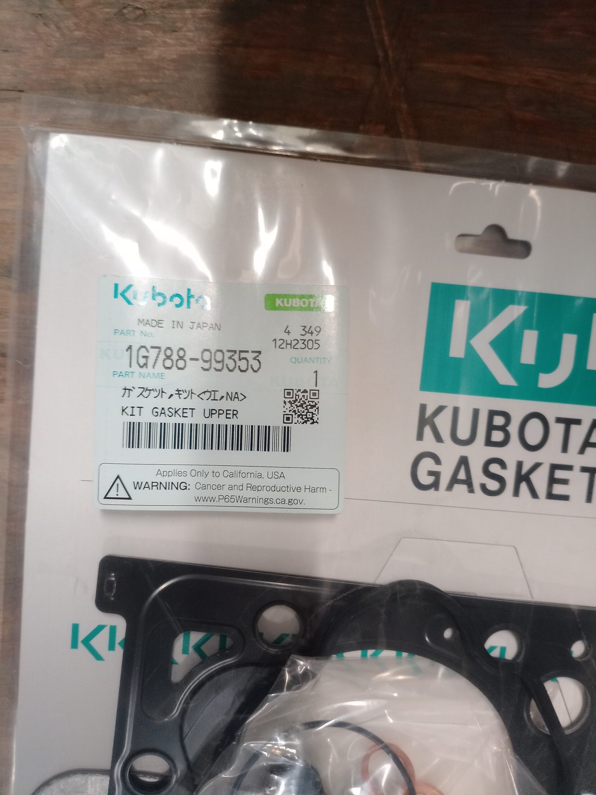 UPPER GASKET KIT COMPLETE GENUINE KUBOTA PARTS 1G78899353 - Image 2