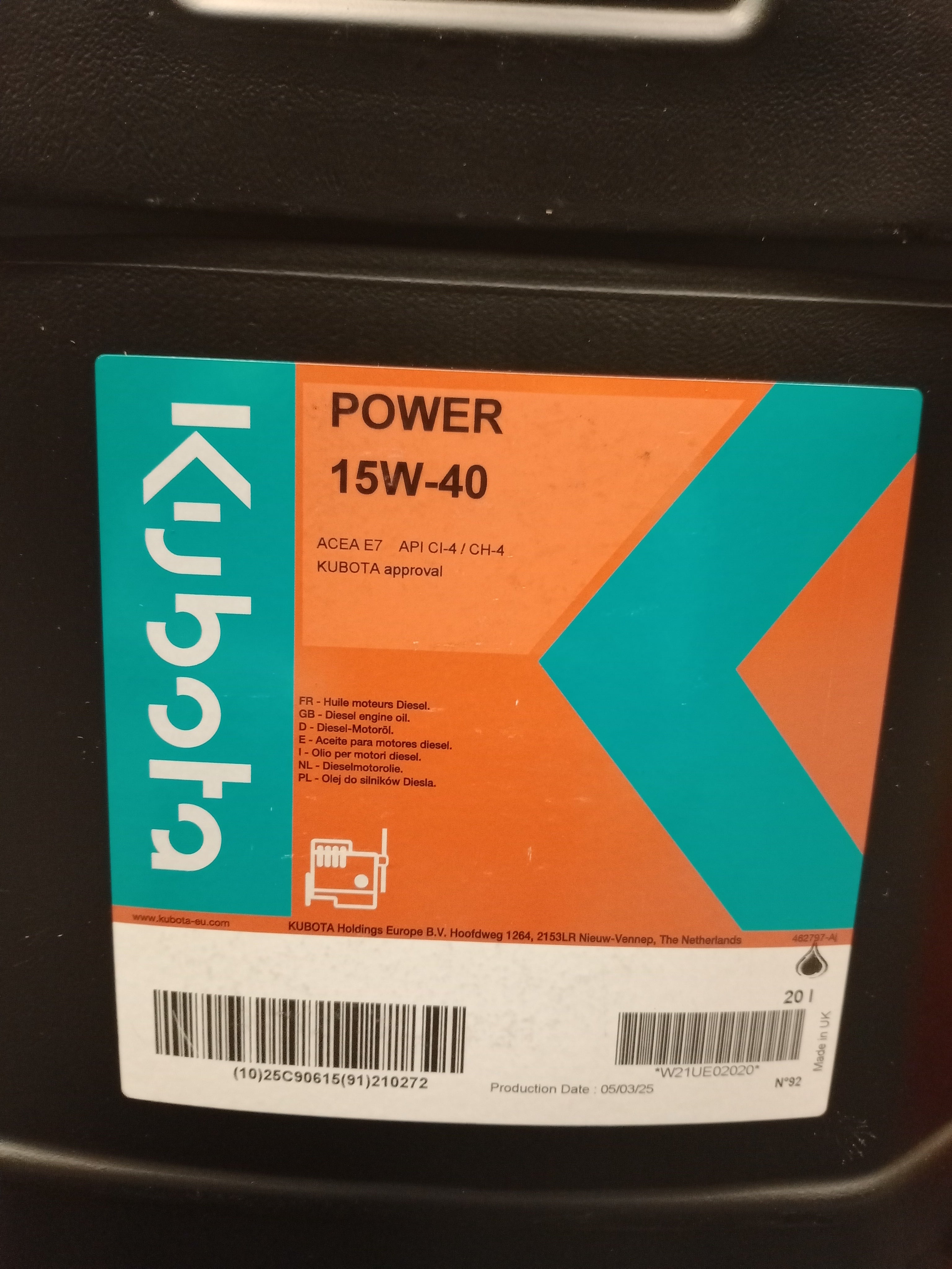 KUBOTA POWER ENGINE OIL 15W-40 (20L) - Image 2